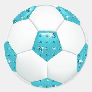 Diamond Gemstones Aqua Soccer Ball Classic Round Sticker