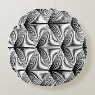 Diamond Geometric: Monochrome Vintage Design Round Cushion