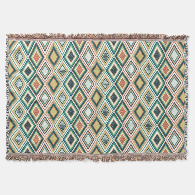 Diamond Geometric Pattern in Earth Tones Throw Blanket (Front)