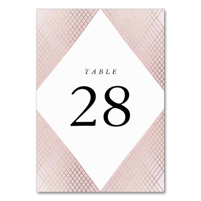 Diamond Geometric Pink Gold Gatsby Wedding Table Number (Front)