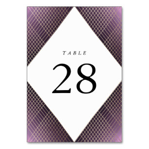 Diamond Geometric Purple Gold Gatsby Wedding Table Number