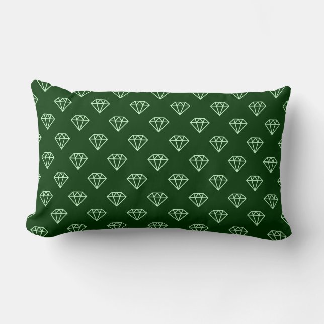 Diamond - Ghost Green on Dark Forest Green Lumbar Cushion (Front)