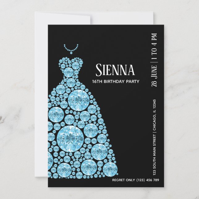 Diamond Glam Gown Dresses Invitation (Front)