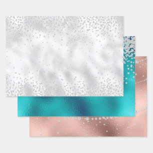 Diamond Glitter Bling Foil look Metallic Wrapping Paper Sheet