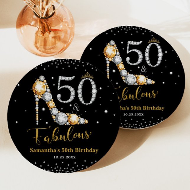 Diamond Glitter Fifty and Fabulous 50th Birthday Paper Plate (Creator Uploaded)