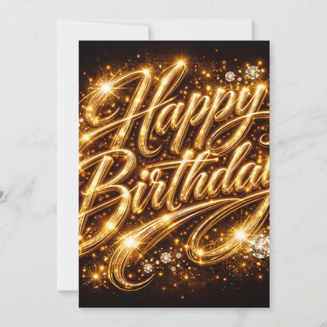 Diamond Glow Birthday — 3D Golden  Invitation (Front)