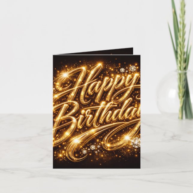Diamond Glow Birthday — 3D GoldenFolded Invitation (Front)