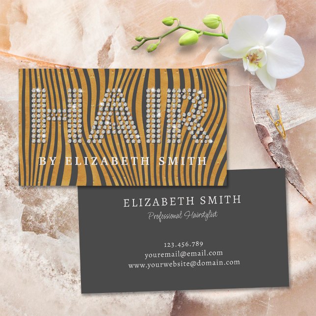 Diamond Gold Dark Grey Hairdresser Hairstylist Business Card (Front and Back)