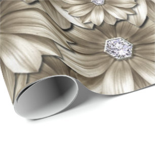 Diamond Gold Flowers Wrapping Paper Gemstone