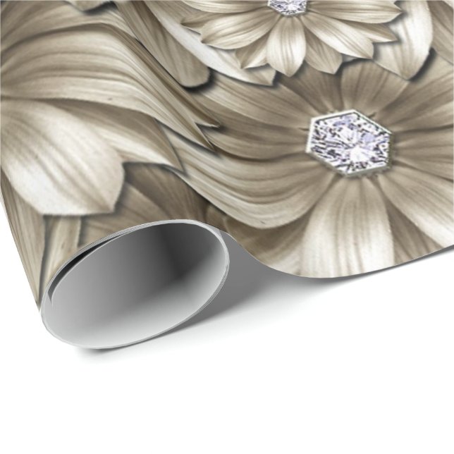 Diamond Gold Flowers Wrapping Paper Gemstone (Roll Corner)