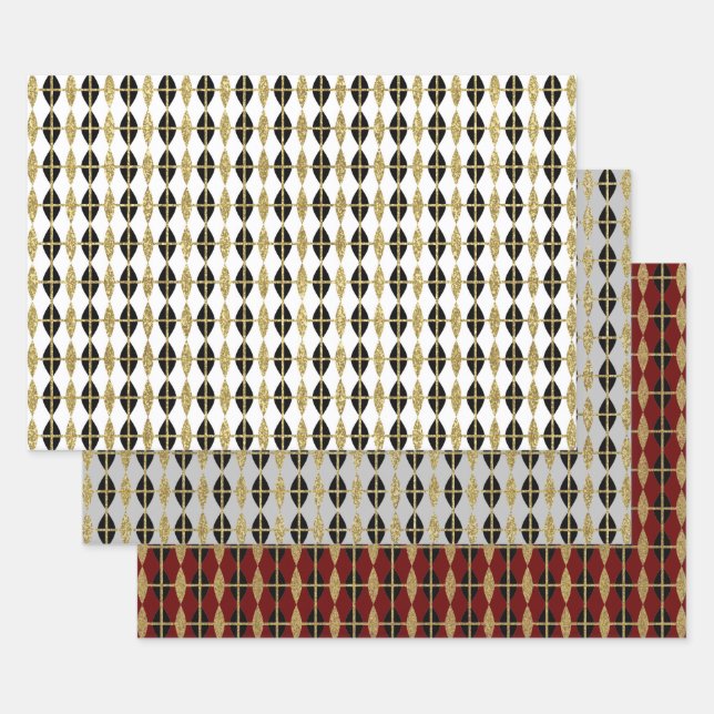 Diamond & Gold Grid Trio II Wrapping Paper Sheet (Set)