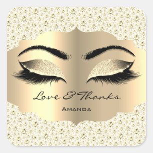 Diamond Gold Lashes White Cleaner Love & Thanks Square Sticker