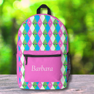 Diamond Golf Cart With Golf Ball Pattern Printed Backpack