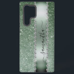 Diamond Green Glitter Calligraphy Monogram Name Samsung Galaxy Case<br><div class="desc">Any glitter or diamonds in design are photos and simulated. This design may be personalised in the area provided by changing the photo and/or text. Or it can be customised by clicking Personalise this Template and then choosing the click to customise further option and delete or change the colour of...</div>