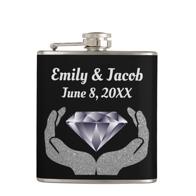Diamond Hands Wedding Hip Flask (Front)