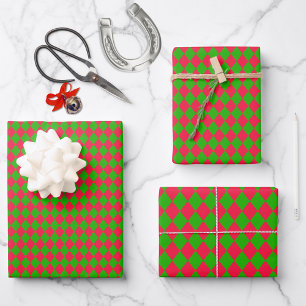 Diamond Harlequin 3 scales Red Green Wrapping Paper Sheet