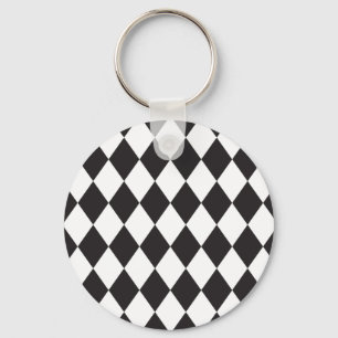 Diamond Harlequin Pattern in Black and White Key Ring