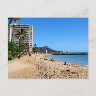 Diamond Head Crater with Pink Sailboat Waikiki Ha Postcard