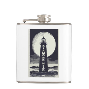 Diamond Head Lighthouse Hawaii Moon Hip Flask