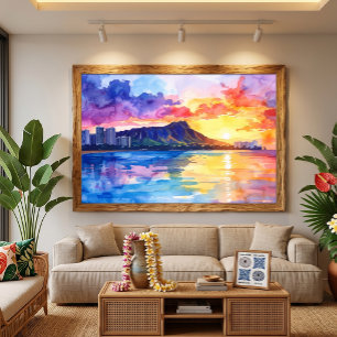 Diamond head Waikiki Hawaii watercolor painting Canvas Print