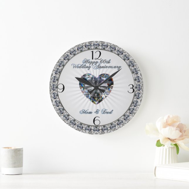 Diamond Heart 60th Wedding Anniversary Clock (Home)