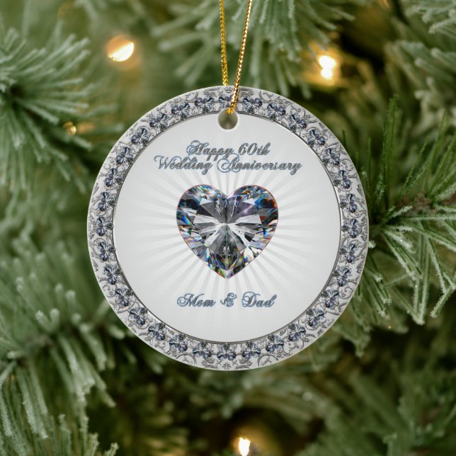 Diamond Heart 60th Wedding Anniversary Ornament (Tree)