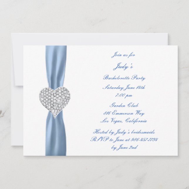 Diamond Heart Blue Bachelorette Party Invitation (Front)