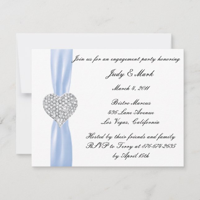 Diamond Heart Blue Engagement Party Invitation (Front)