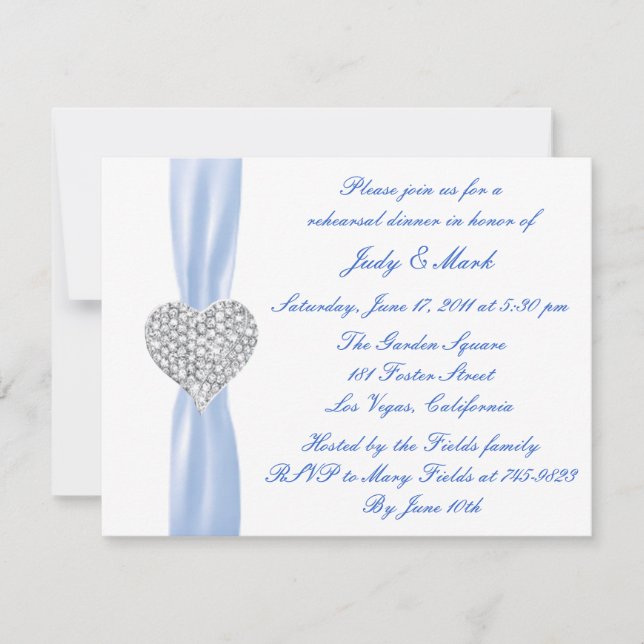 Diamond Heart Blue Rehearsal Dinner Invitation (Front)