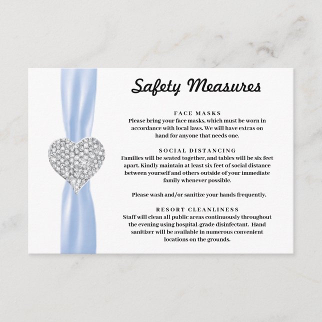 Diamond Heart Blue Ribbon Safety Measures Enclosure Card (Front)