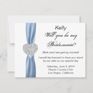 Diamond Heart Blue Wedding Bridesmaid Card