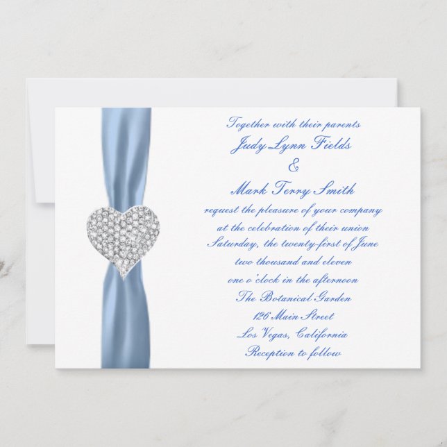 Diamond Heart Blue Wedding Invitation (Front)