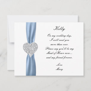 Diamond Heart Blue Wedding Maid Of Honour Card