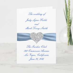 Diamond Heart Blue Wedding Program Card