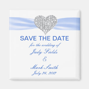 Diamond Heart Blue Wedding Save The Date Magnet