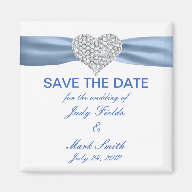Diamond Heart Blue Wedding Save The Date Magnet (Front)