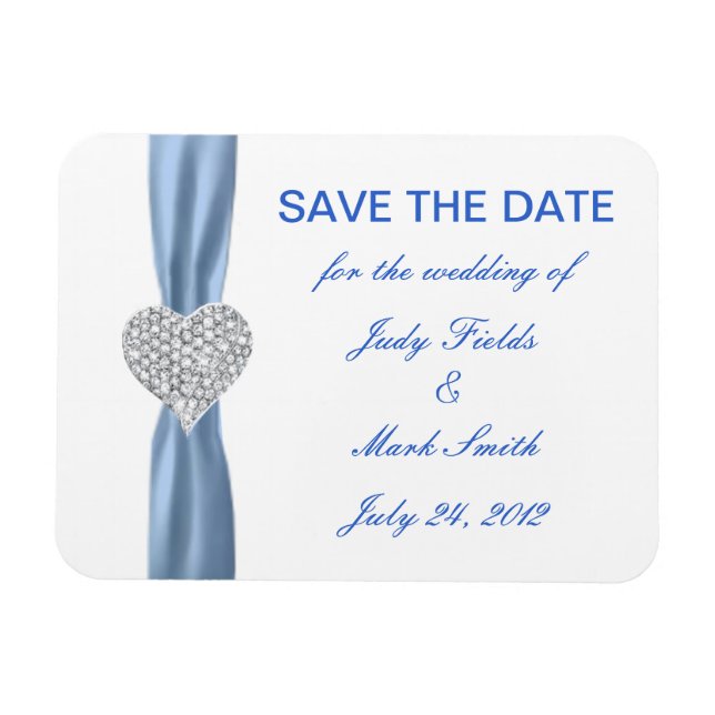 Diamond Heart Blue Wedding Save The Date Magnet (Horizontal)
