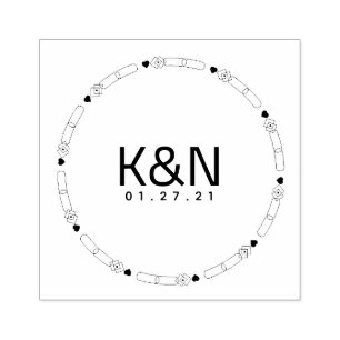 Diamond Heart Circular Initial Logo Wedding Stamp