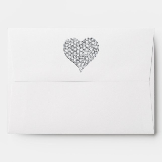Diamond Heart Faux Black Glitter Envelope (Back (Top Flap))