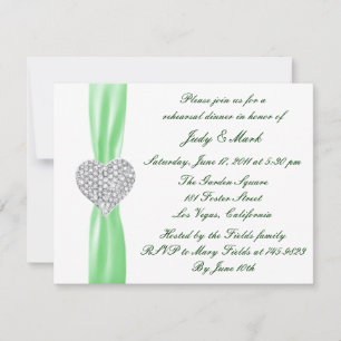 Diamond Heart Green Rehearsal Dinner Invitation