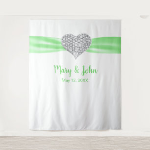 Diamond Heart Green Ribbon Wedding Backdrop Tapestry