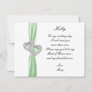 Diamond Heart Green Wedding Maid Of Honour Card