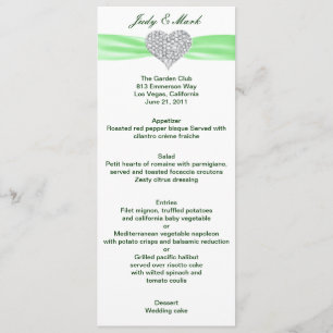 Diamond Heart Green Wedding Menu Card