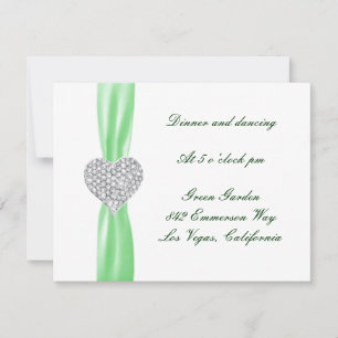 Diamond Heart Green Wedding Reception Card