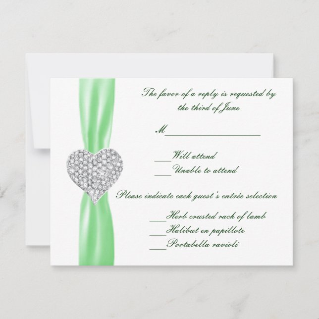 Diamond Heart Green Wedding Response Card (Front)