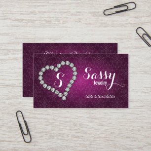 Diamond Heart Jewellery Damask Monogram Business Card