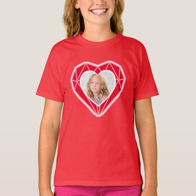 Diamond Heart Kids Photo Red Valentine's Day  T-Shirt (Front)