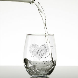 Diamond Heart Last Name Wedding Mrs Stemless Wine Glass