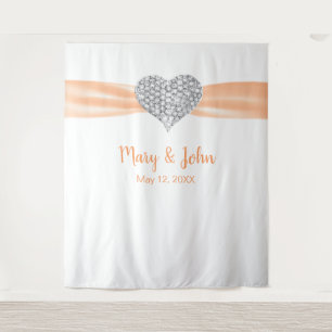 Diamond Heart Orange Ribbon Wedding Backdrop Tapestry