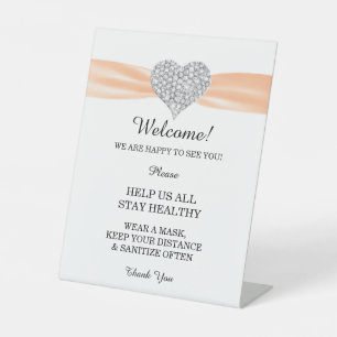 Diamond Heart Orange Ribbon Wedding Safety Pedestal Sign